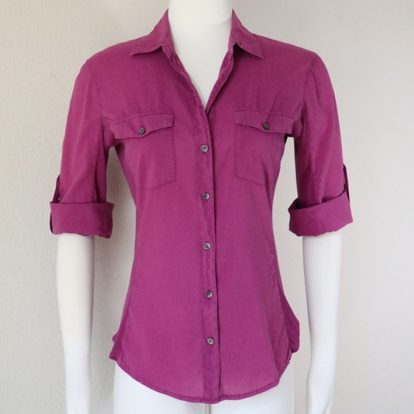 James Perse Tops - Purple rolled sleeve button down cotton top